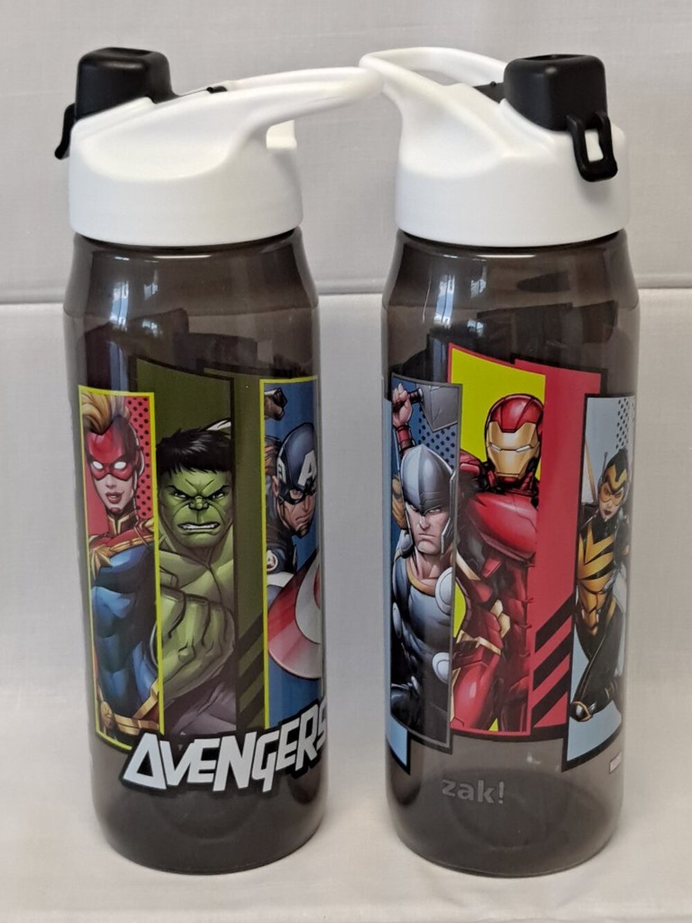 Marvel Lot 2 AVENGERS Kids CUPS Travel Water Bottle Drink FLip-Top Lid